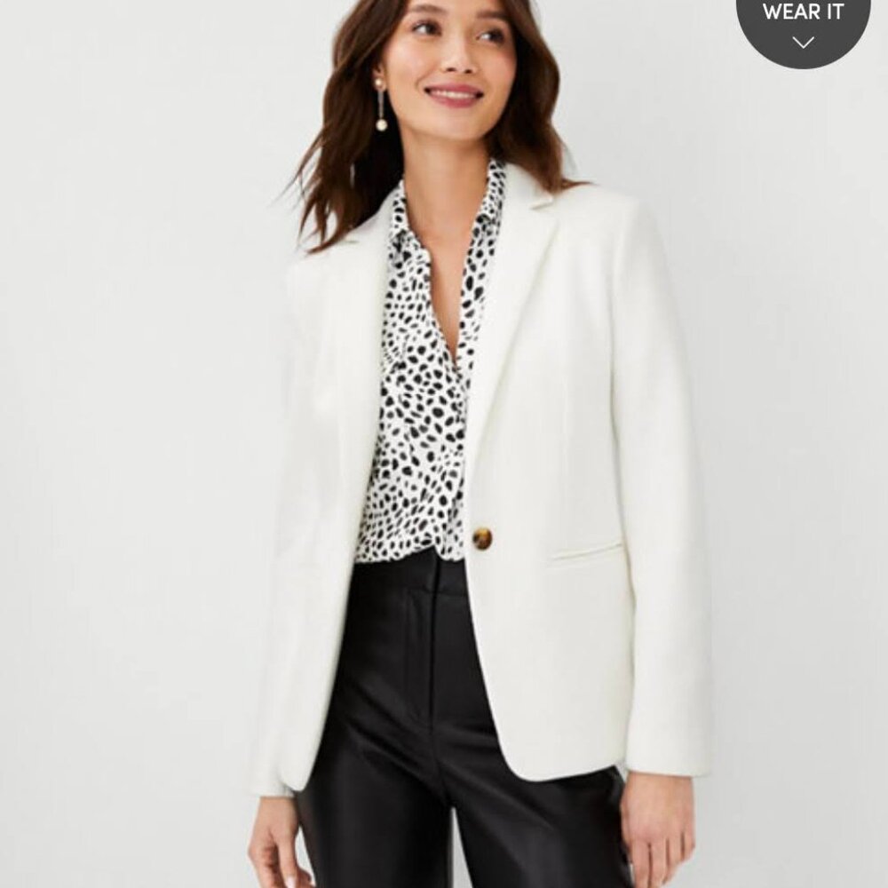 Ann Taylor Petite White Hutton Blazer in Brushed Rib Knit
